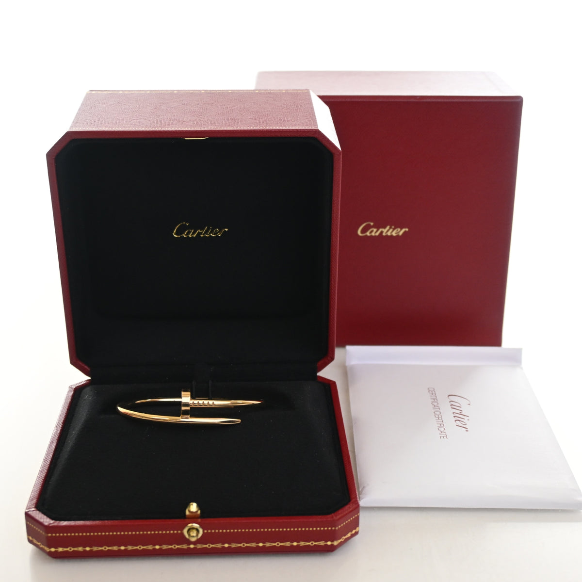 Pre-Owned Cartier Juste Un Clou Sz 16 Classic Model Bracelet, shown with dust bag and packaging, photo 8 of 8