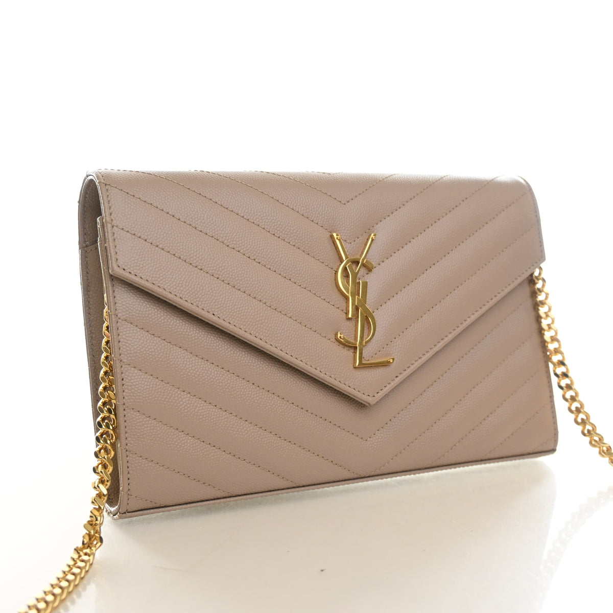 Pre-Owned Saint Laurent Wallet On Chain Calfskin Cassandre Envelope Chain WOC, three-quarter view