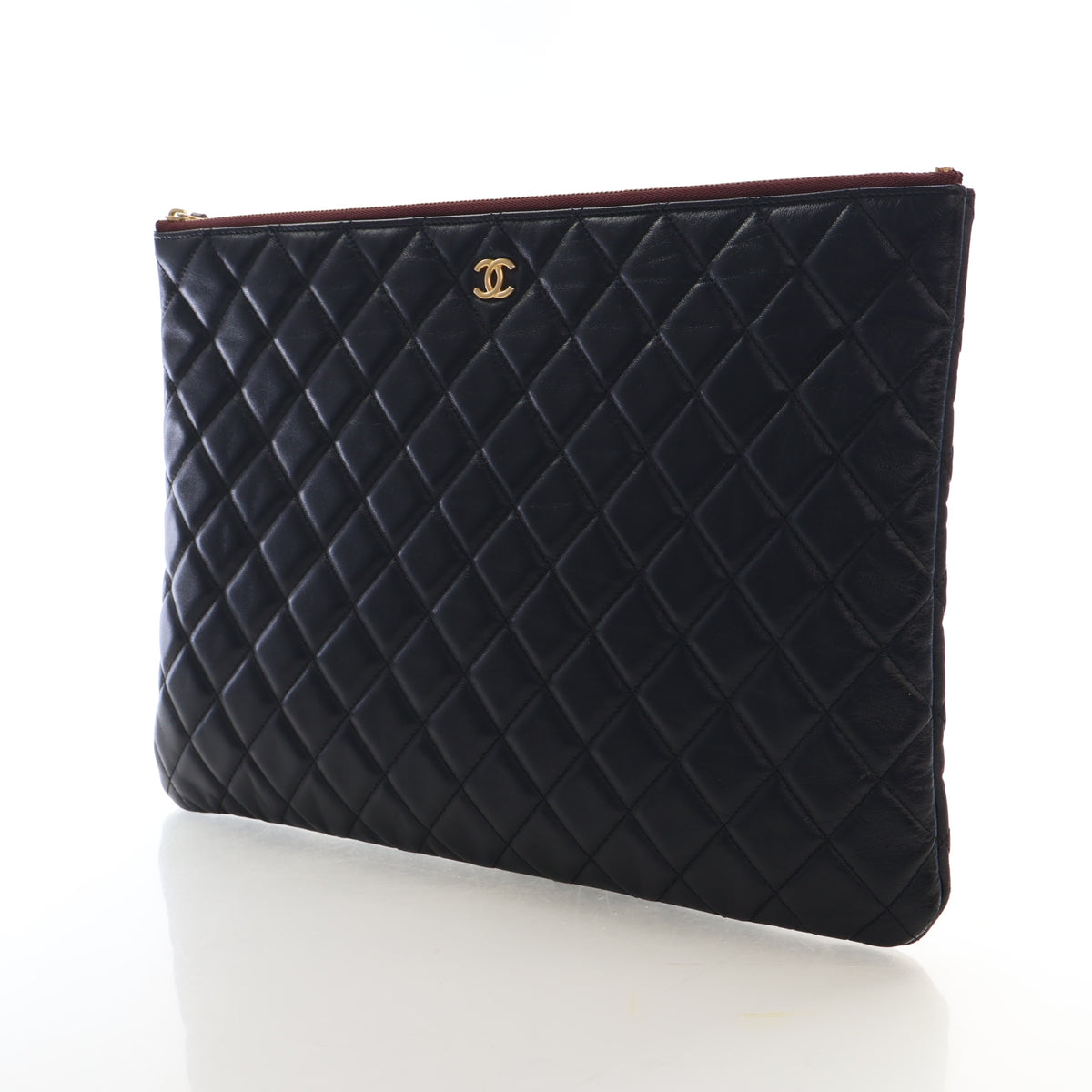 Pre-Owned Chanel Large Lambskin Pouch, three-quarter view