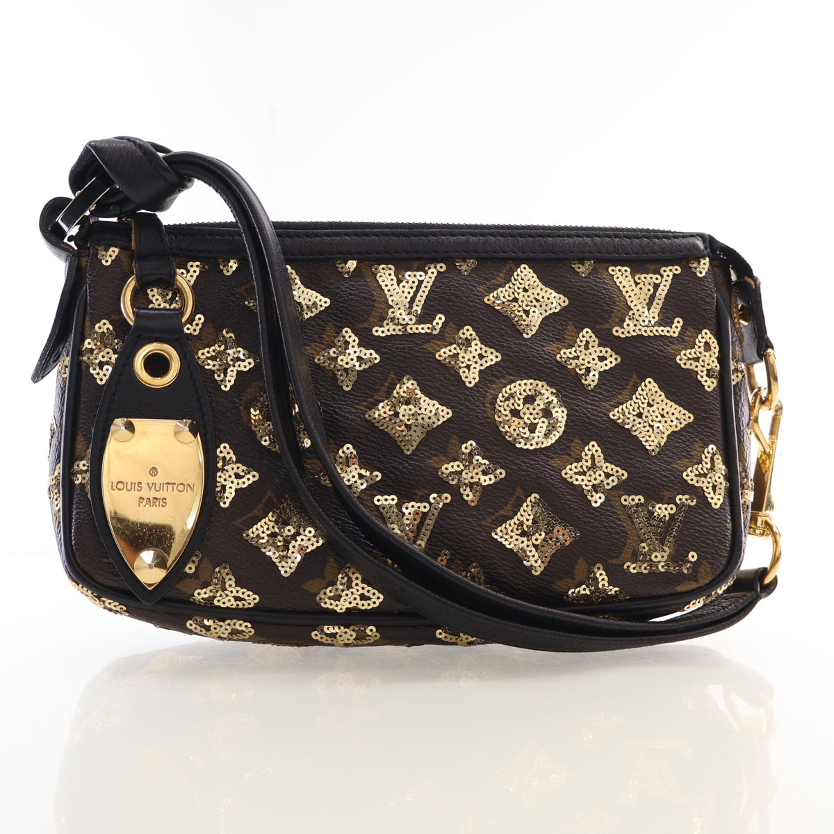 Pre-Owned Louis Vuitton Pochette Sequin Monogram Accessoires, three-quarter view, authenticated at Luxe Du Jour