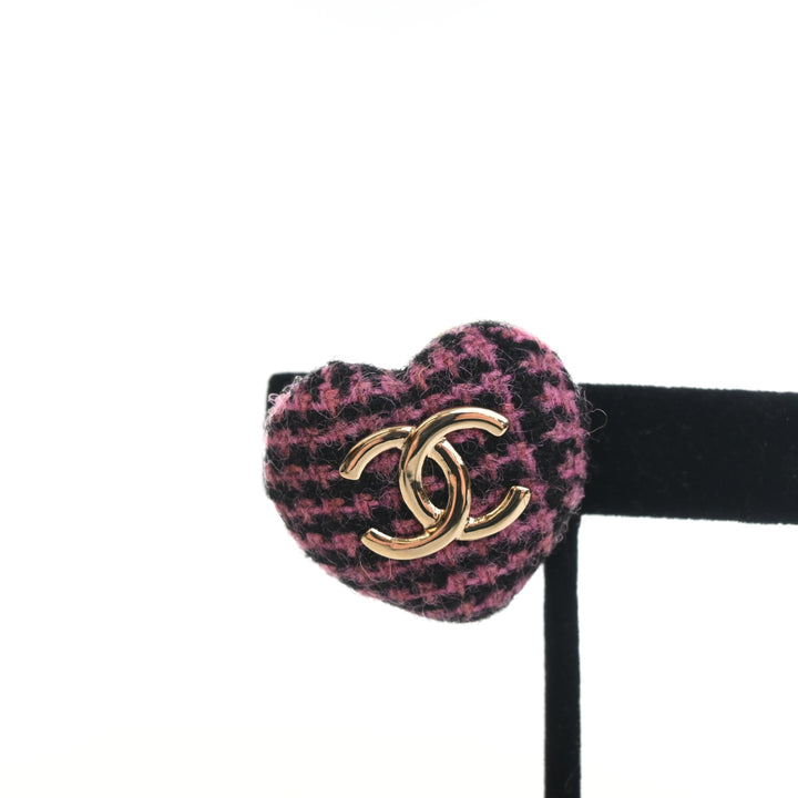 Chanel Tweed CC Heart Brooch