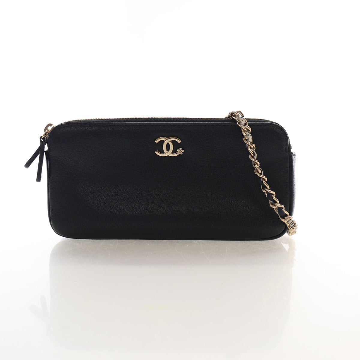 Pre-Owned Chanel Wallet On Chain Calfskin Double Zip WOC, front view, authenticated at Luxe Du Jour