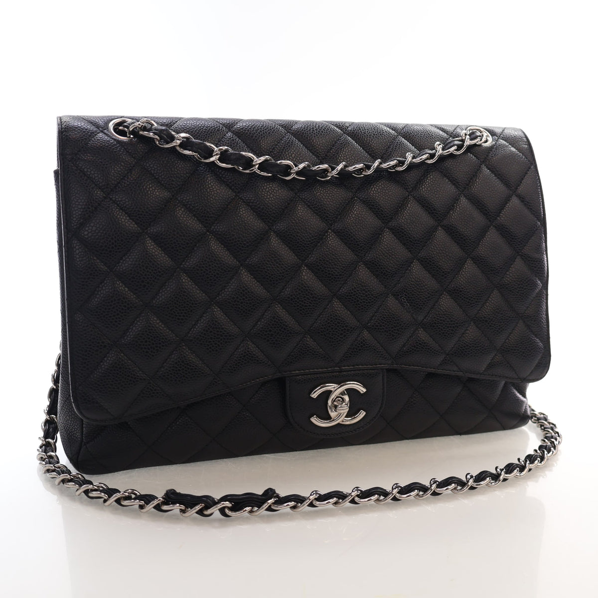 Pre-Owned Chanel Classic Double Flap Maxi Caviar Leather Bag, front view, photo 2 of 17