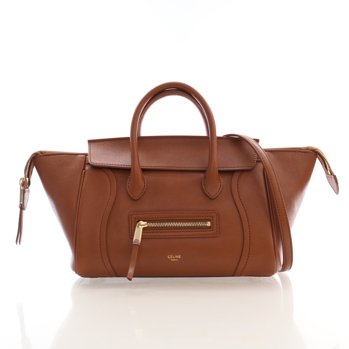 Pre-Owned Celine Tote Small Lambskin Luggage, front view, authenticated at Luxe Du Jour