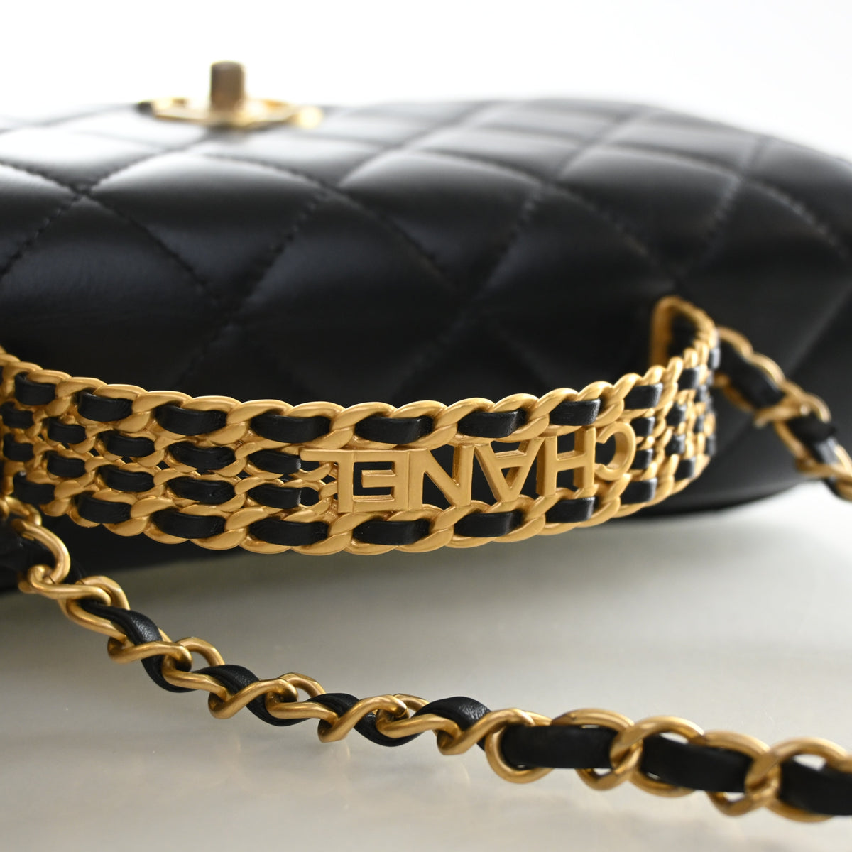 Chanel Medium Lambskin Metal Chain Top Handle Flap Bag, photo 11 of 15
