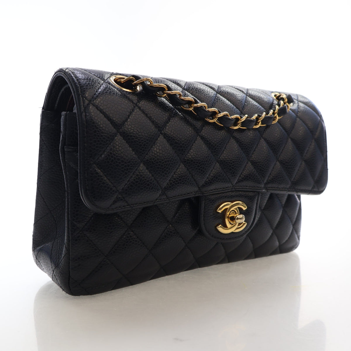 Pre-Owned Chanel Classic Double Flap Small Caviar Leather Bag, three-quarter view, photo 3 of 19