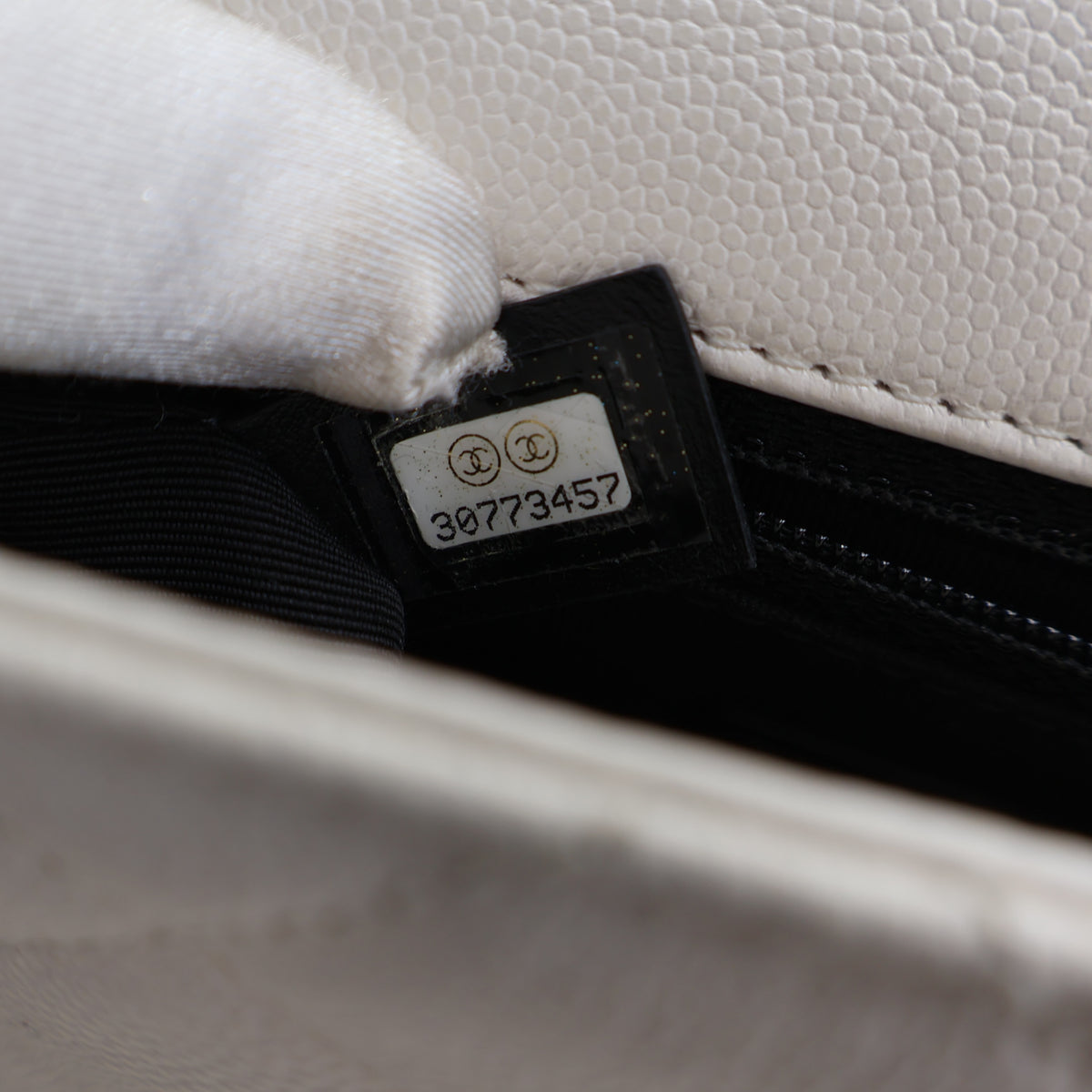 Pre-Owned Chanel Flap Bag Mini Caviar Leather My Everything, interior label and date code