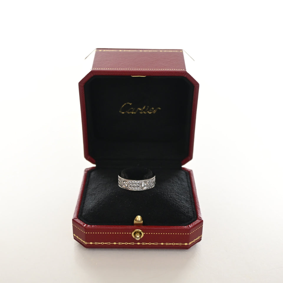 Cartier 18K White Gold Classic Model Pave Love Ring Sz 57