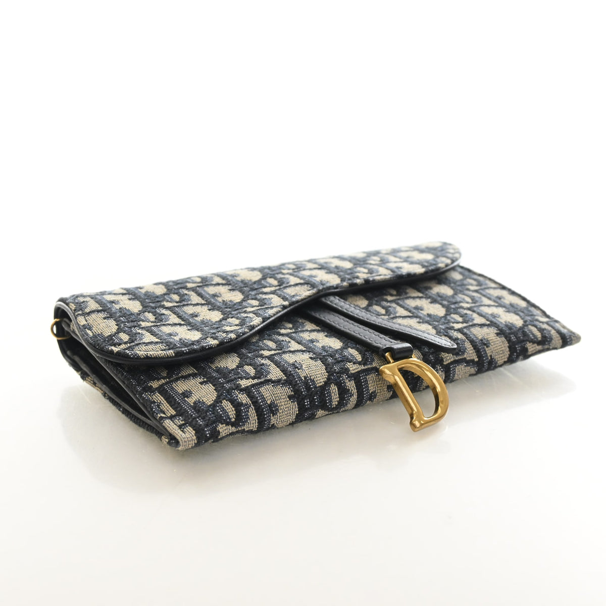 Pre-Owned Christian Dior Oblique Saddle Pouch With Chain, three-quarter view