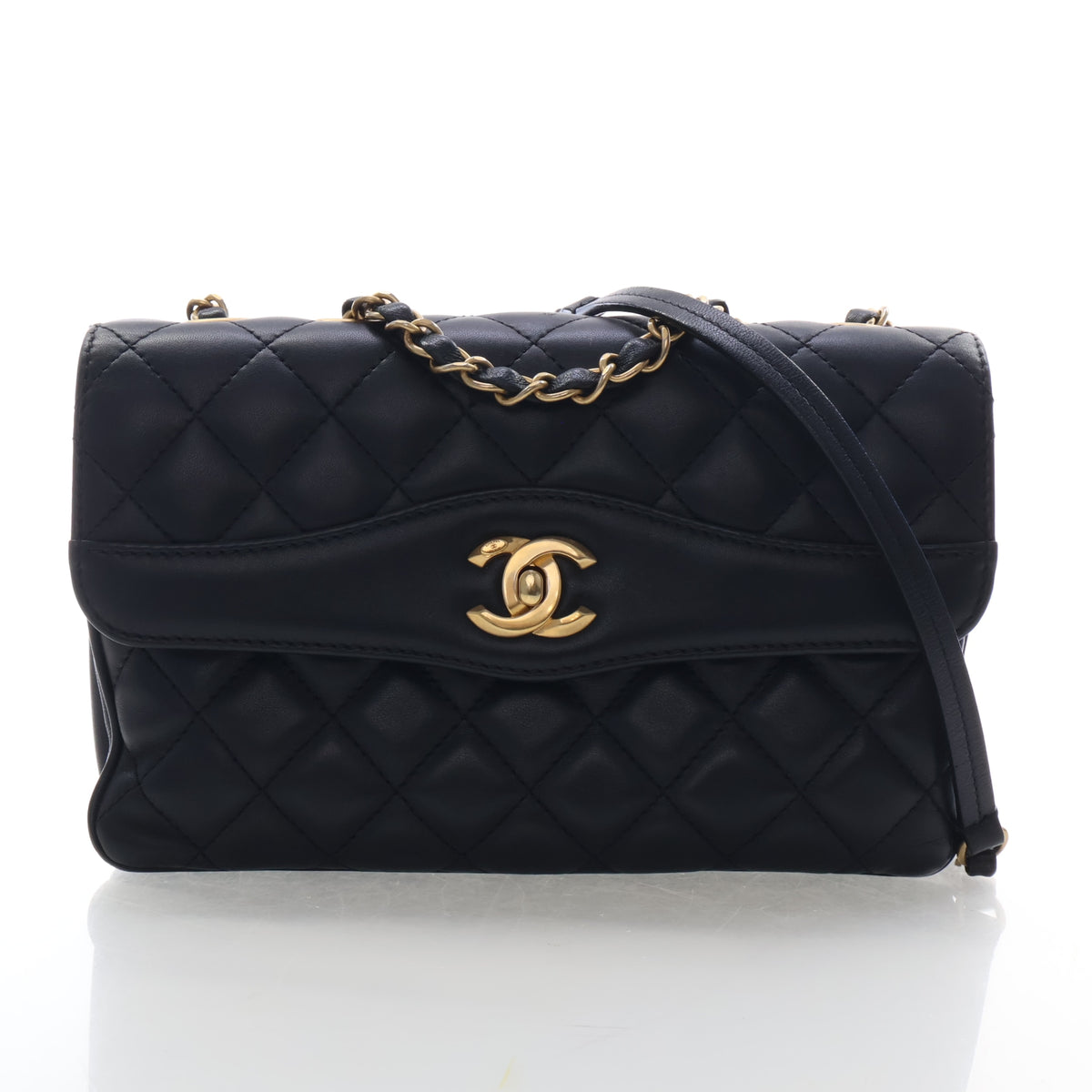 Pre-Owned Chanel Flap Bag Medium Calfskin CC, front view, authenticated at Luxe Du Jour