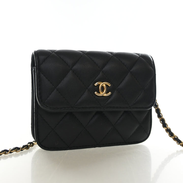 Chanel Mini Lambskin Pearl Crush Clutch With Chain