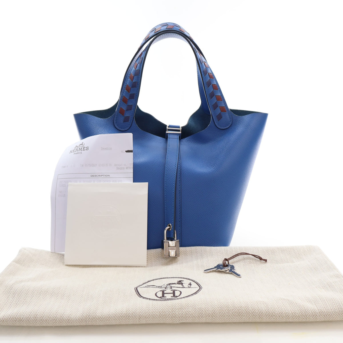 Pre-Owned Hermès Picotin Lock 18 Bleu Zellige Epsom Leather Tressage, front view, photo 17 of 17