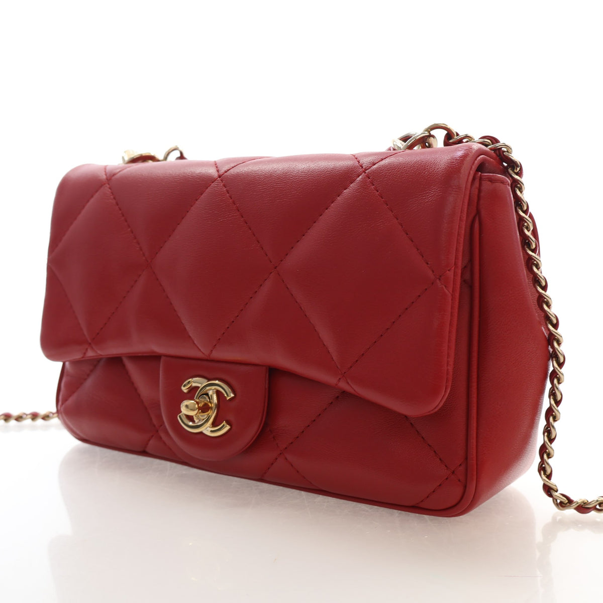Pre-Owned Chanel Flap Bag Small Lambskin Rectangular, side profile