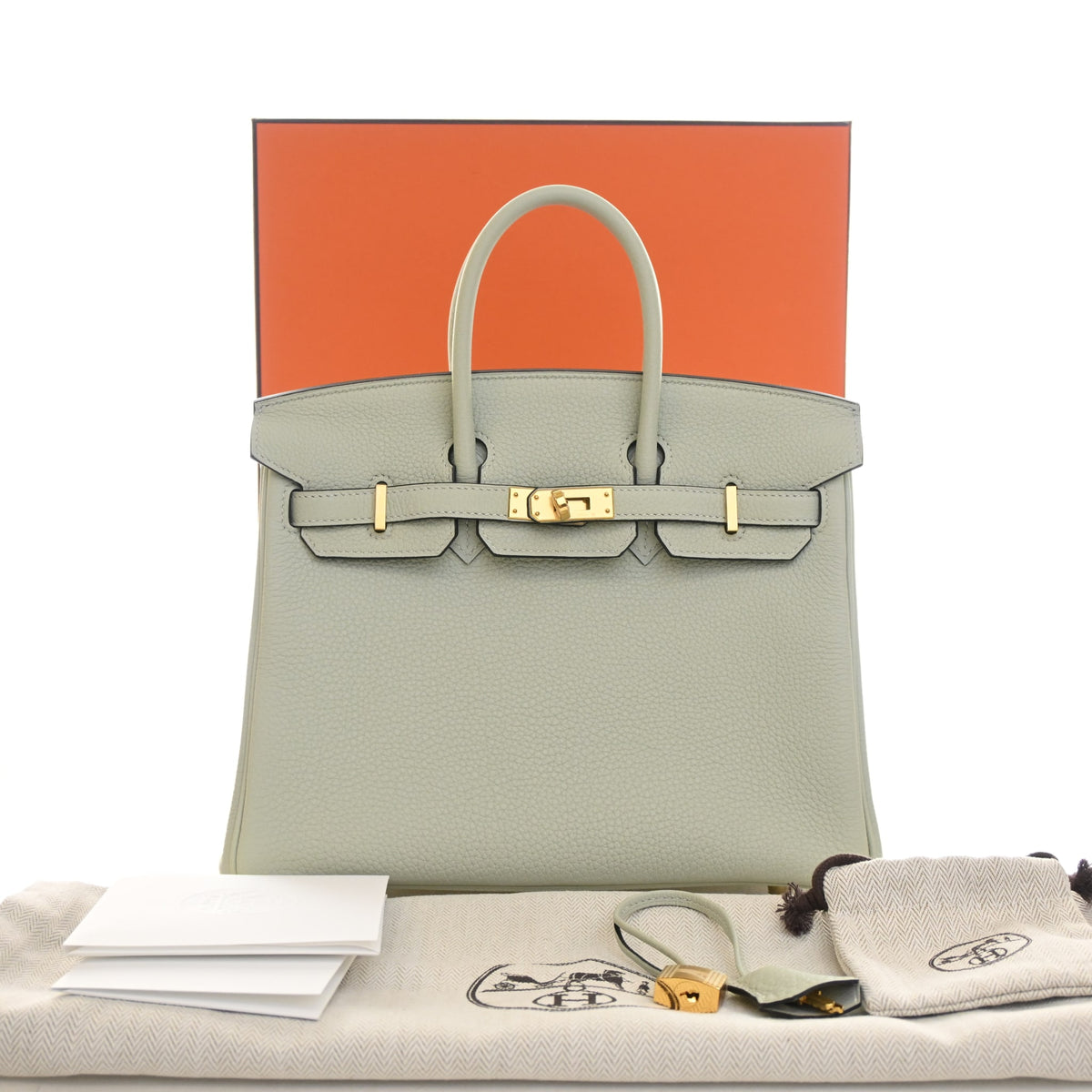 Pre-Owned Hermès Birkin 25 Gris Neve Togo Leather, front view, photo 14 of 14