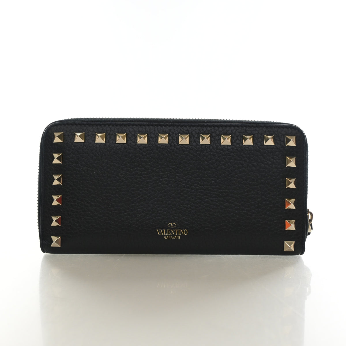 Pre-Owned Valentino Wallet Calfskin Rockstud Long, front view, authenticated at Luxe Du Jour