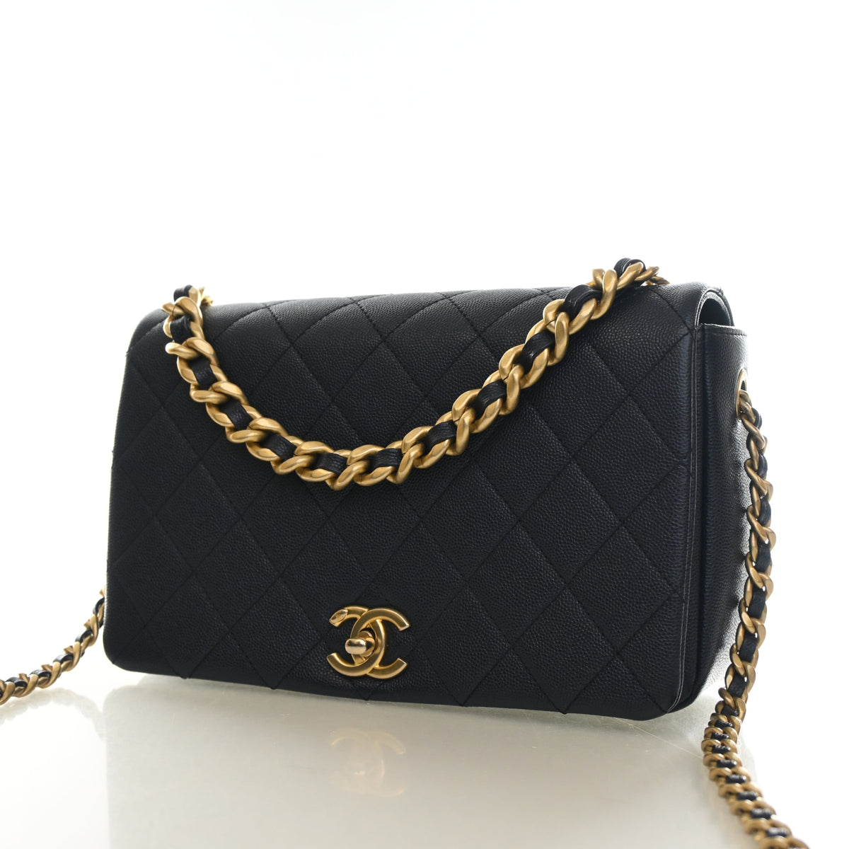 Pre-Owned Chanel Flap Bag Small Caviar Leather Fashion Therapy, front view
