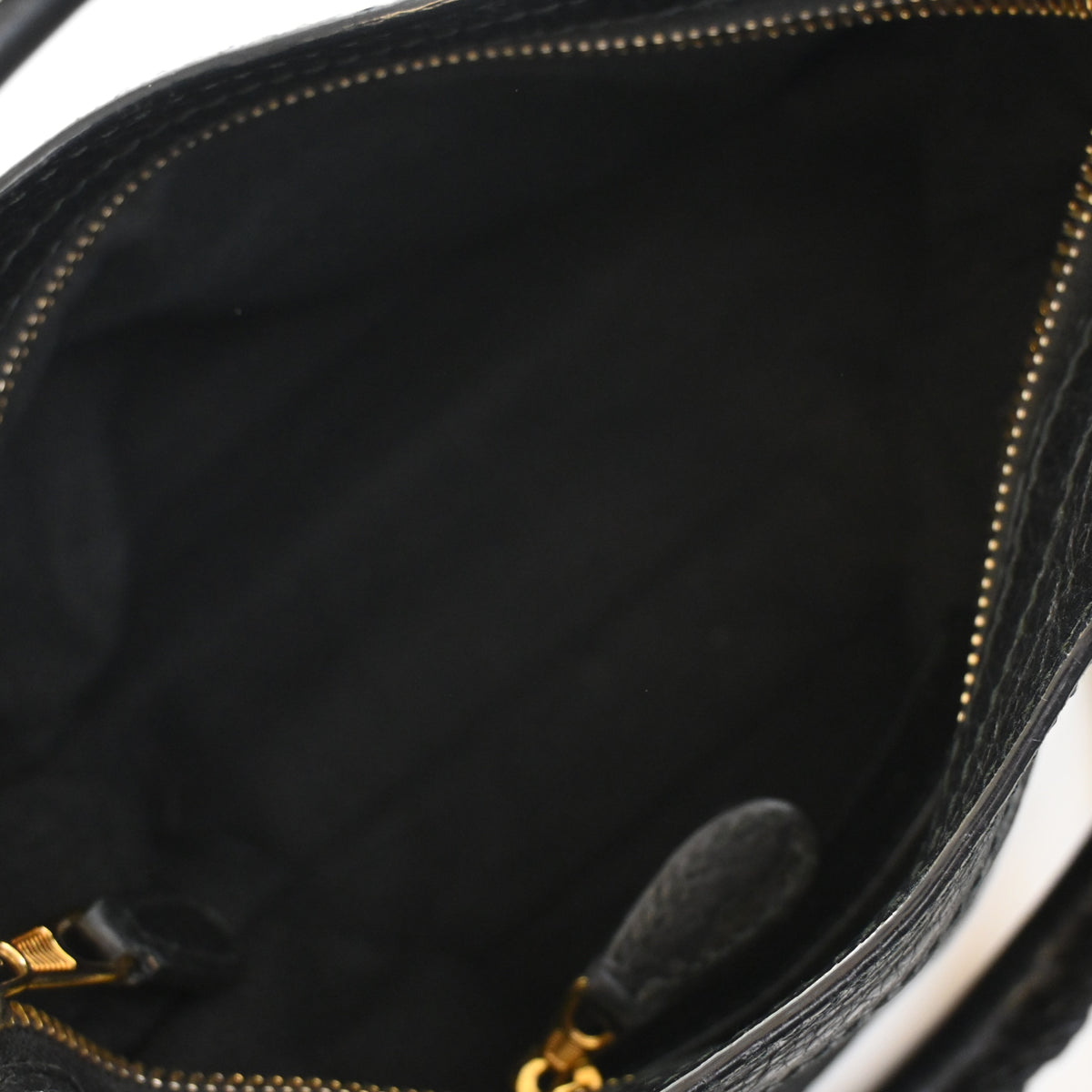 Pre-Owned Balenciaga Mini Arena Lambskin Classic City Bag, open interior with lining