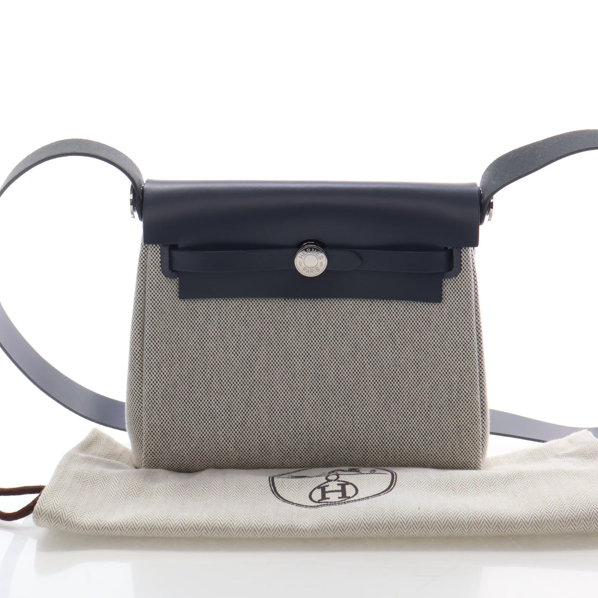 Pre-Owned Hermès Herbag Mini Ardoise Toile Zip 20, shown with dust bag and packaging