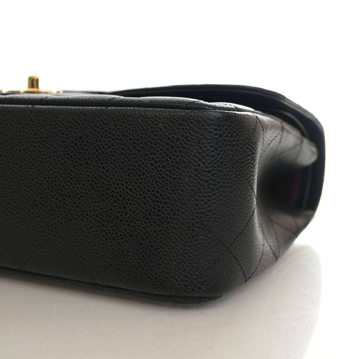 Pre-Owned Chanel Classic Double Flap Jumbo Caviar Leather Bag, base and feet view, photo 8 of 14