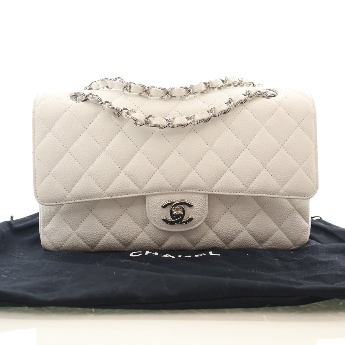 Pre-Owned Chanel Classic Double Flap Medium Caviar Leather Bag, front view, photo 18 of 18