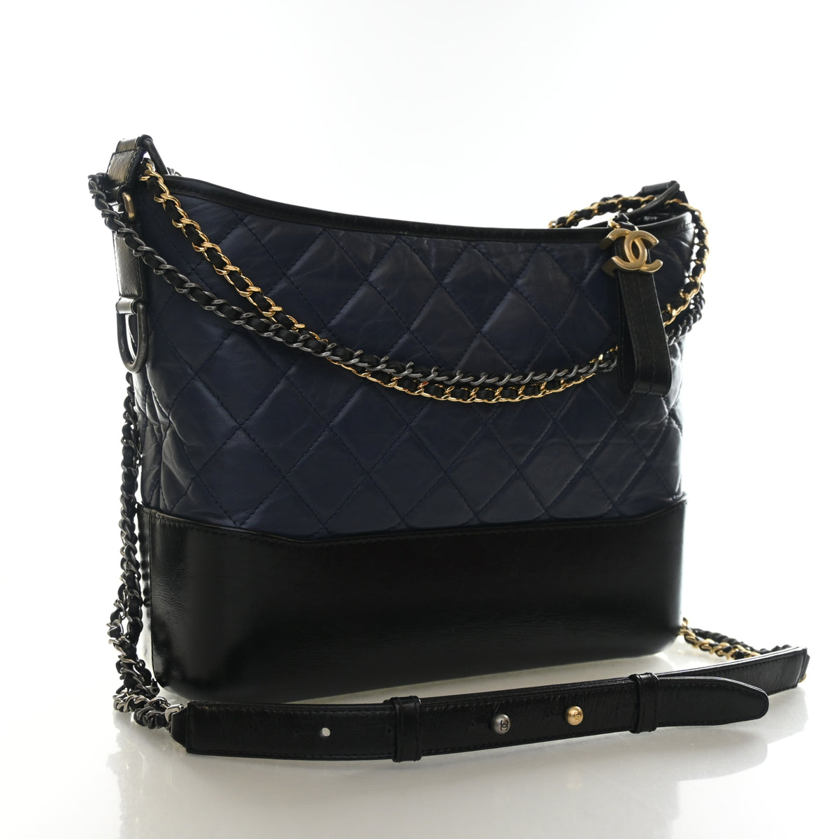 Pre-Owned Chanel Hobo Medium Glazed Calfskin Gabrielle, three-quarter view, authenticated at Luxe Du Jour