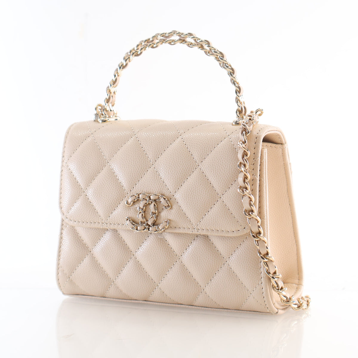 Pre-Owned Chanel Coco Handle Nano Caviar Leather Bag, three-quarter view