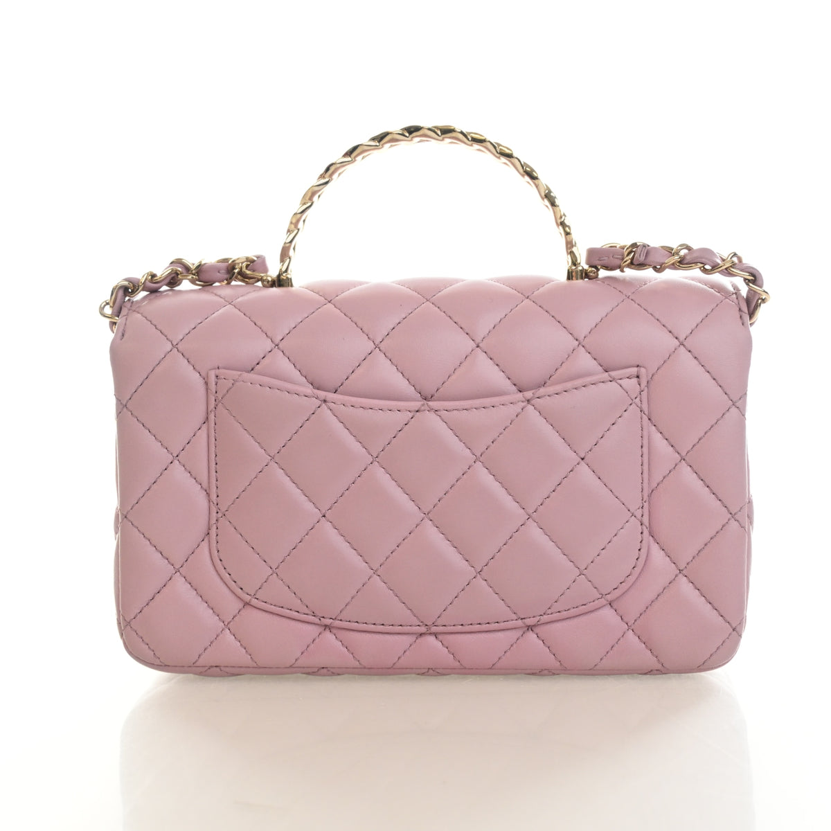 Pre-Owned Chanel Top Handle Mini Lambskin Rectangular Flap Bag, back view, photo 12 of 16