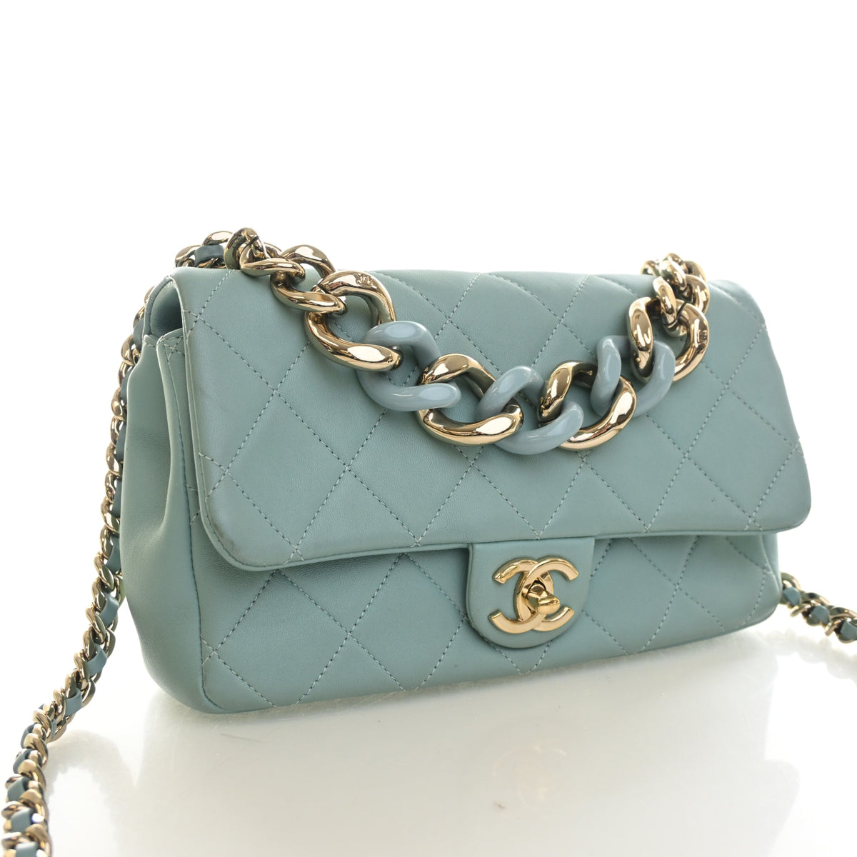 Pre-Owned Chanel Flap Bag Lambskin Elegant Chain, three-quarter view