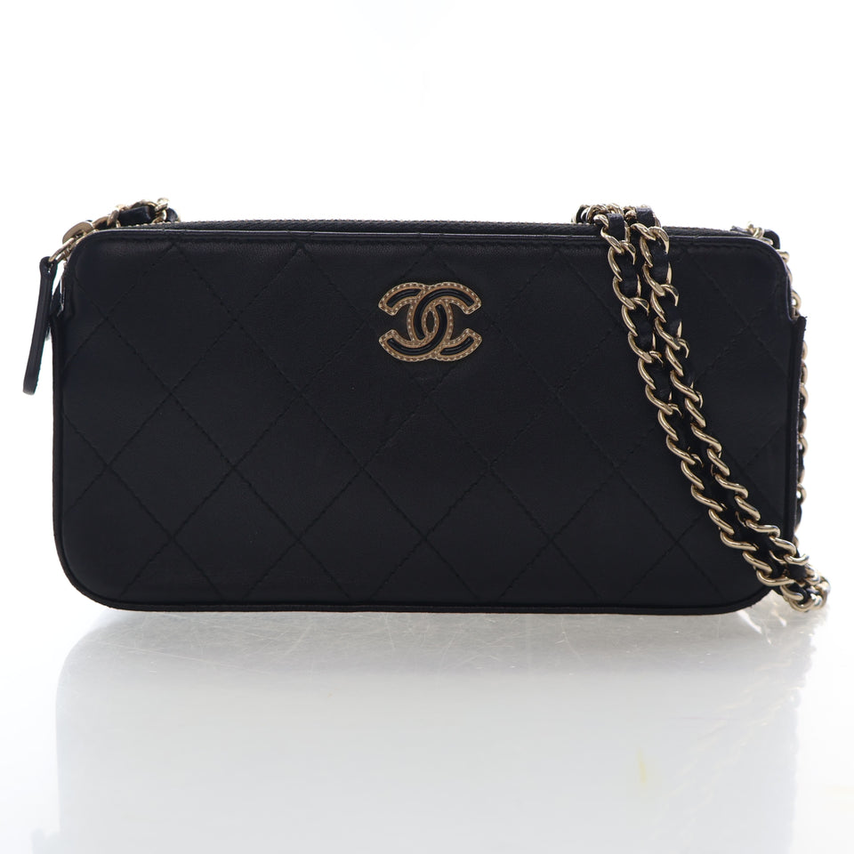 Chanel Lambskin Double Zip Wallet On Chain