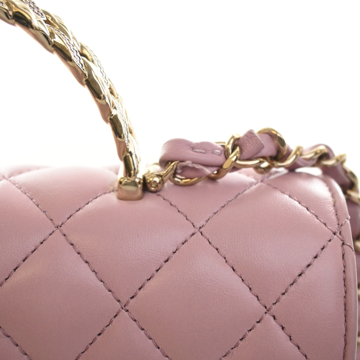 Pre-Owned Chanel Top Handle Mini Lambskin Rectangular Flap Bag, strap and chain detail, photo 15 of 16