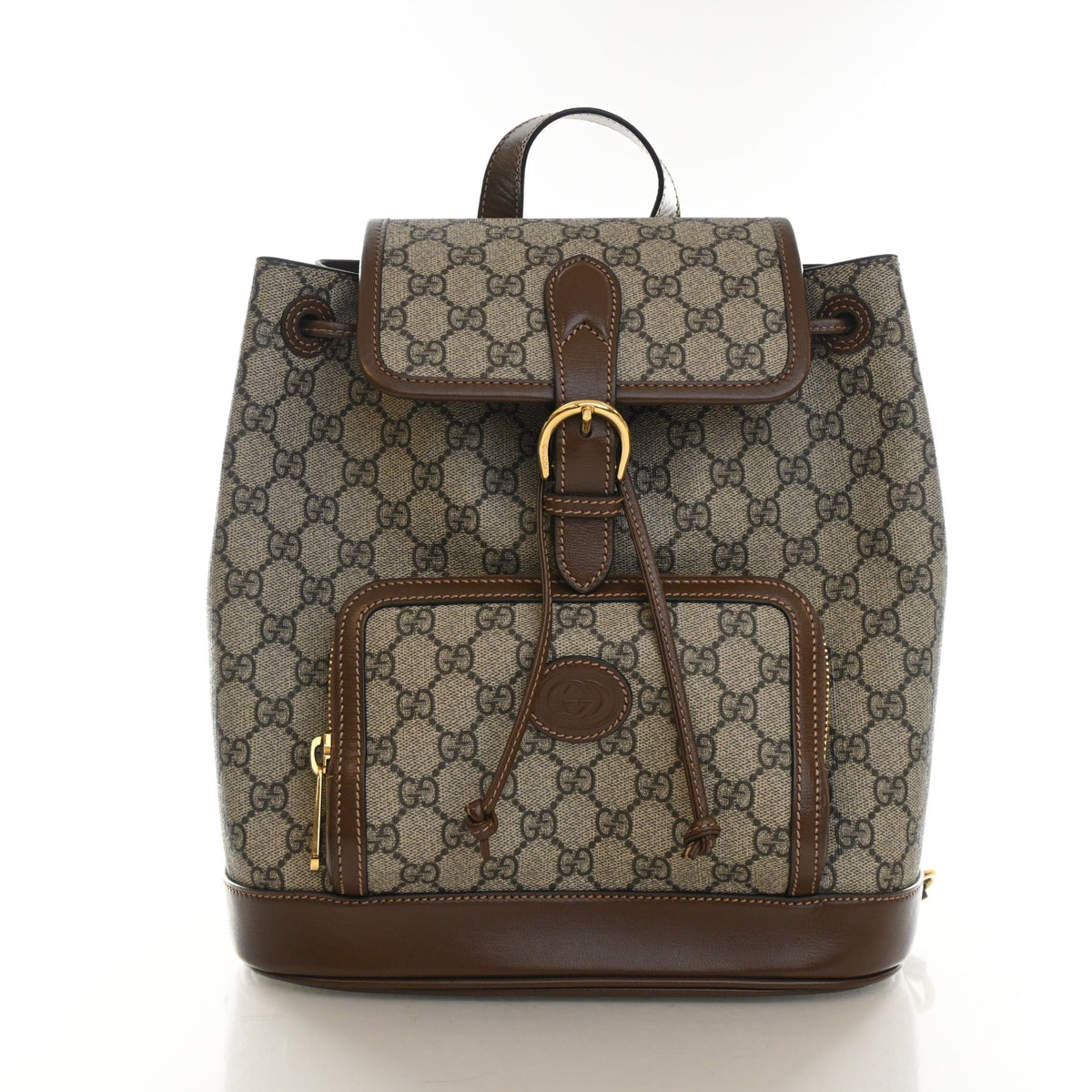 Pre-Owned Gucci Backpack GG Supreme Azalea Retro Interlocking G Buckle, front view, authenticated at Luxe Du Jour