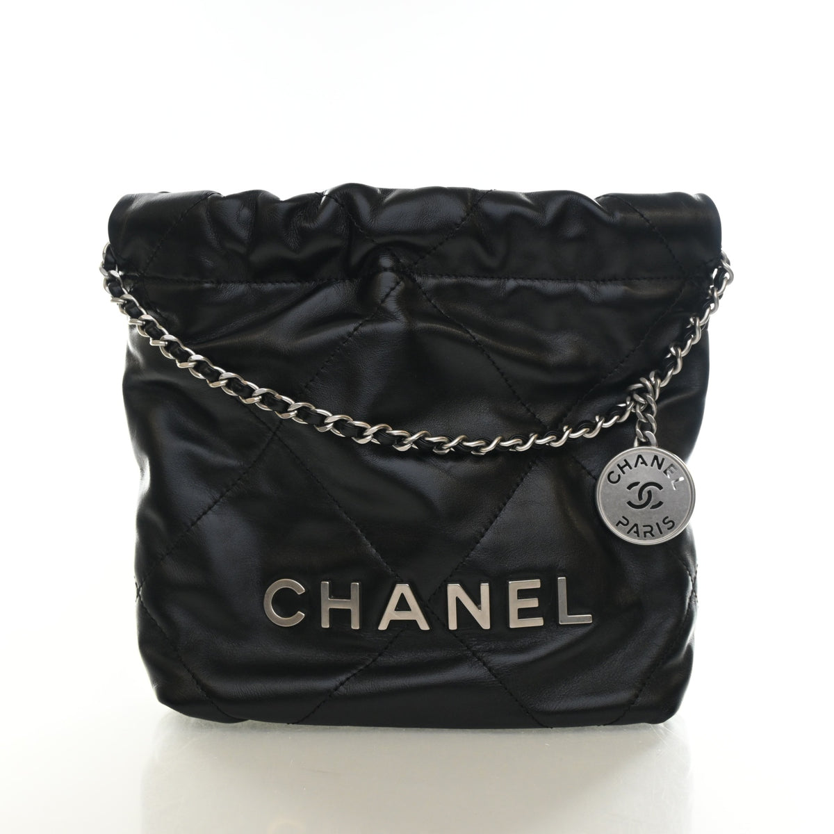Pre-Owned Chanel Mini Shiny Calfskin 22, front view, authenticated at Luxe Du Jour