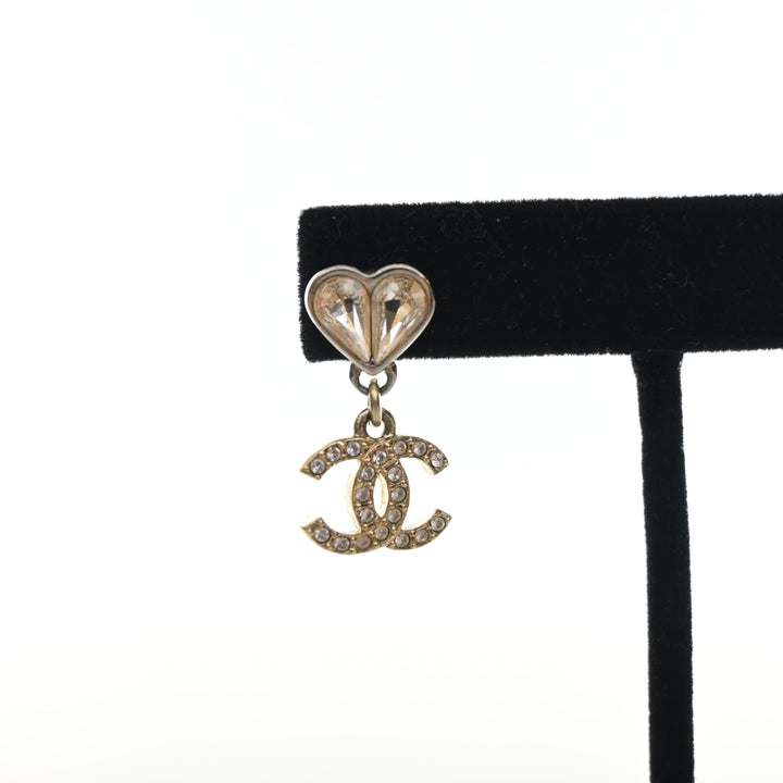 Chanel Crystal Heart CC Drop Earrings