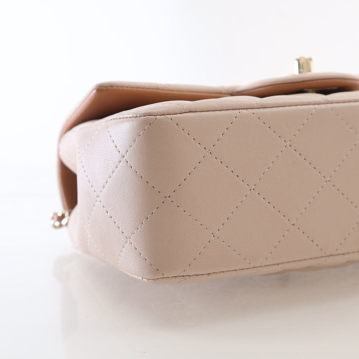 Pre-Owned Chanel Top Handle Mini Lambskin Rectangular Flap Bag, side profile