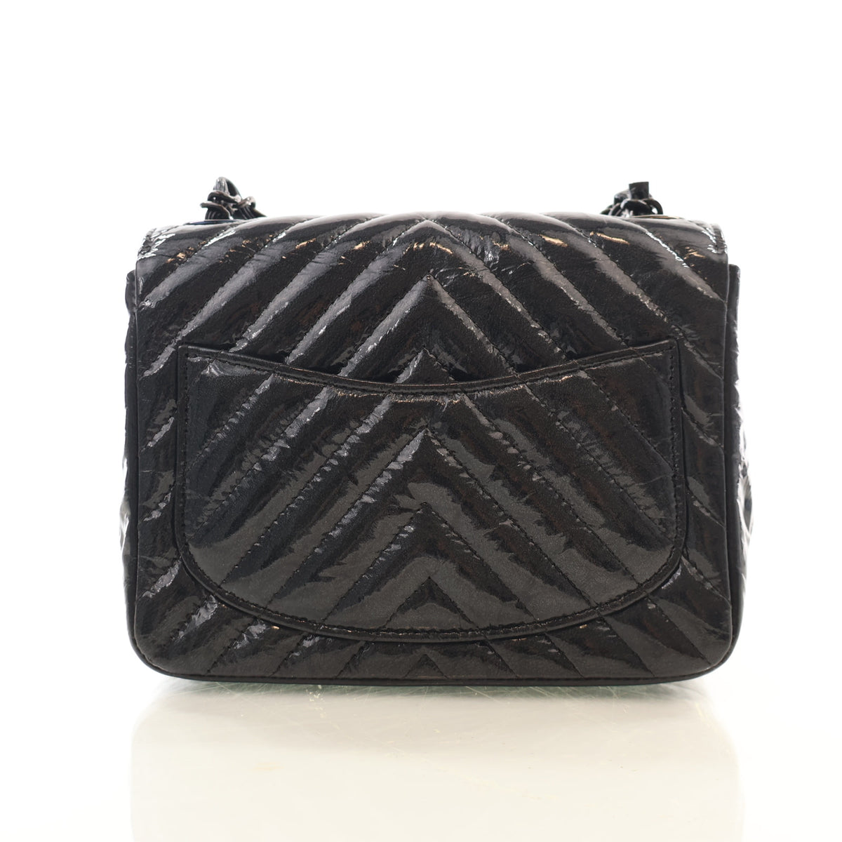 Pre-Owned Chanel Flap Bag Mini Patent Leather Single, back view
