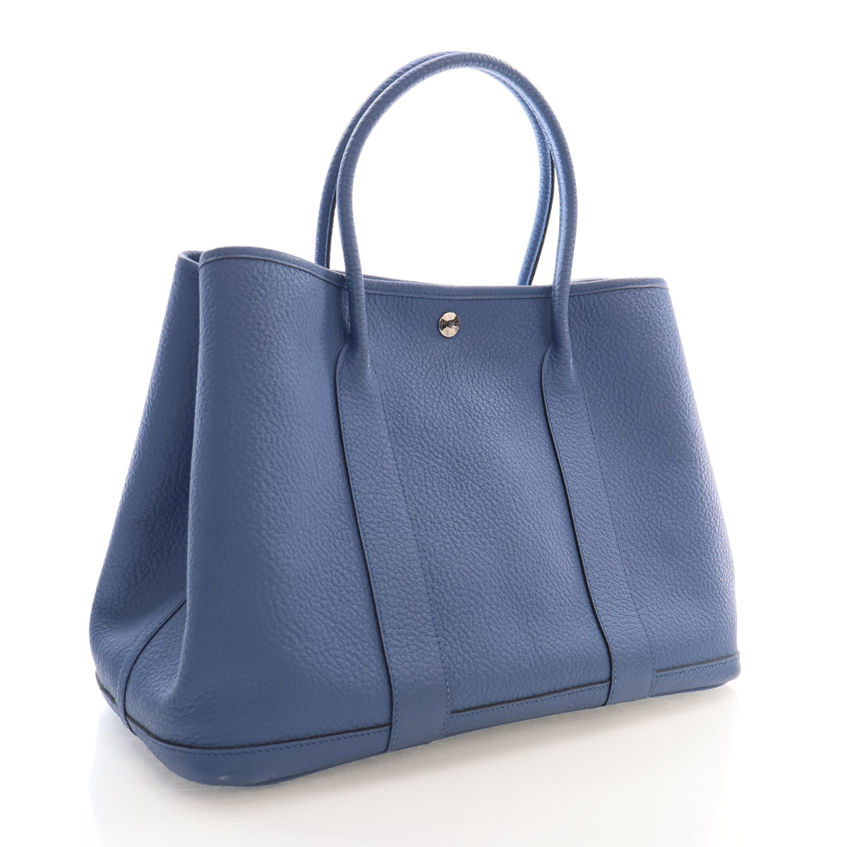Pre-Owned Hermès 36 Bleu Brighton Negonda Garden Party, three-quarter view, authenticated at Luxe Du Jour