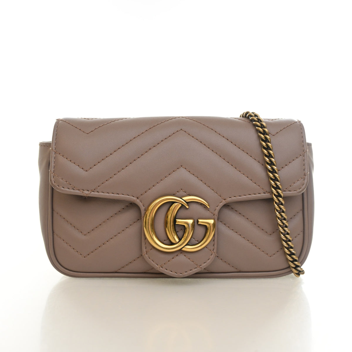 Pre-Owned Gucci Flap Bag Mini Calfskin Super Marmont, front view, authenticated at Luxe Du Jour