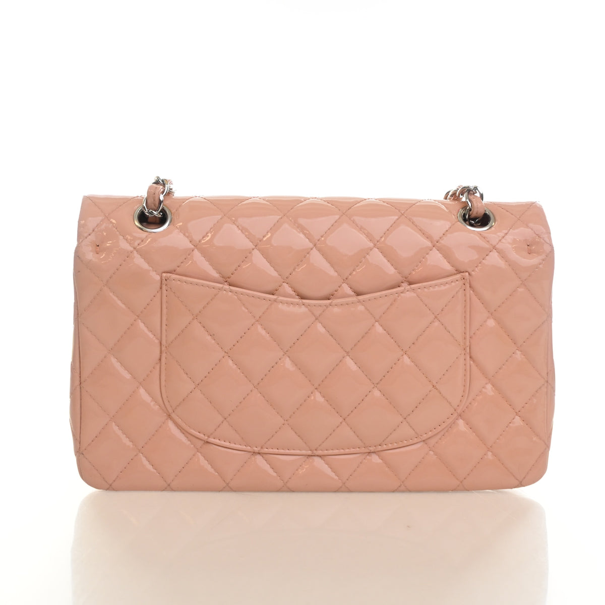 Pre-Owned Chanel Classic Double Flap Medium Patent Leather Bag, back view