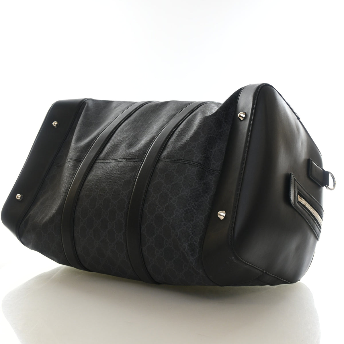 Pre-Owned Gucci Medium GG Supreme Carry On Duffle, base and feet view, photo 6 of 16