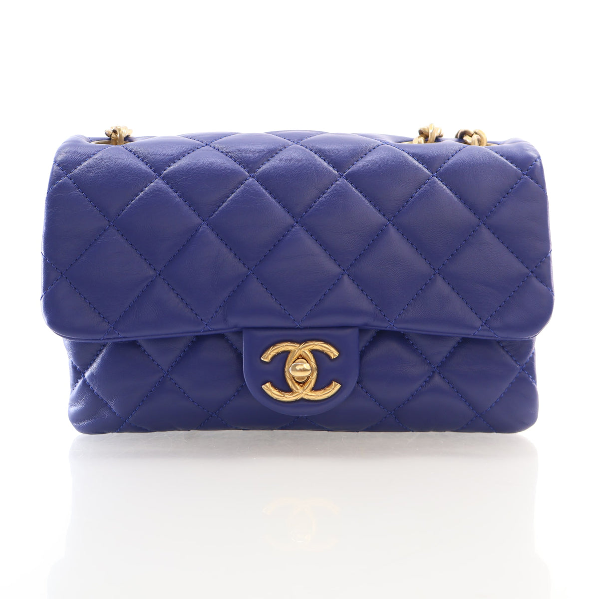 Pre-Owned Chanel Flap Bag Small Lambskin Pillow Crush, front view, authenticated at Luxe Du Jour