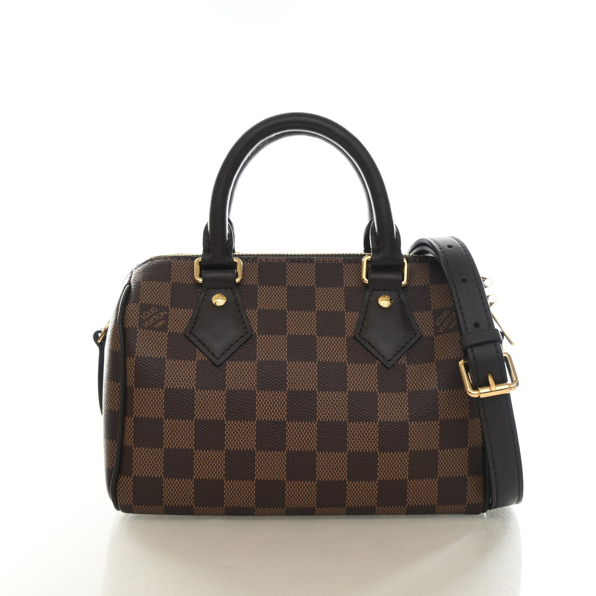 Pre-Owned Louis Vuitton Speedy Bandouliere 20 Damier Ebene, front view, authenticated at Luxe Du Jour