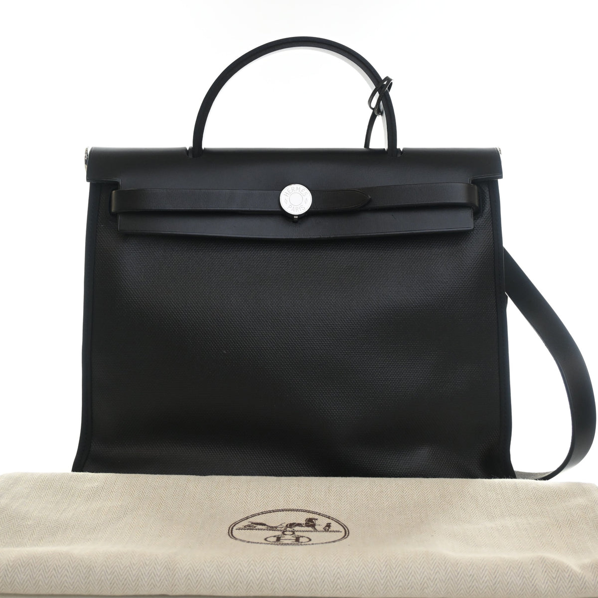 Pre-Owned Hermès Herbag 31 Noir Toile Berline Zip, front view, photo 16 of 16