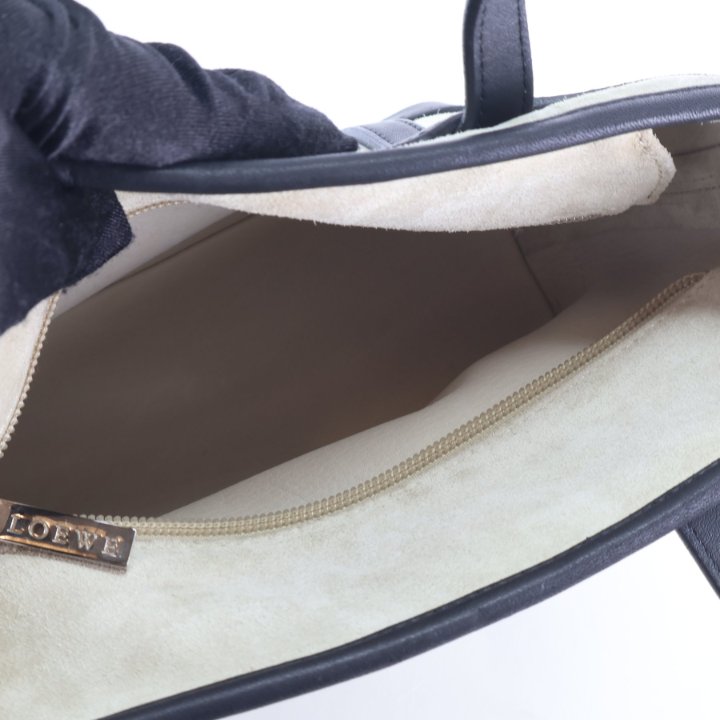 Pre-Owned Loewe Anagram Mini Suede Leather Tote, open interior with lining