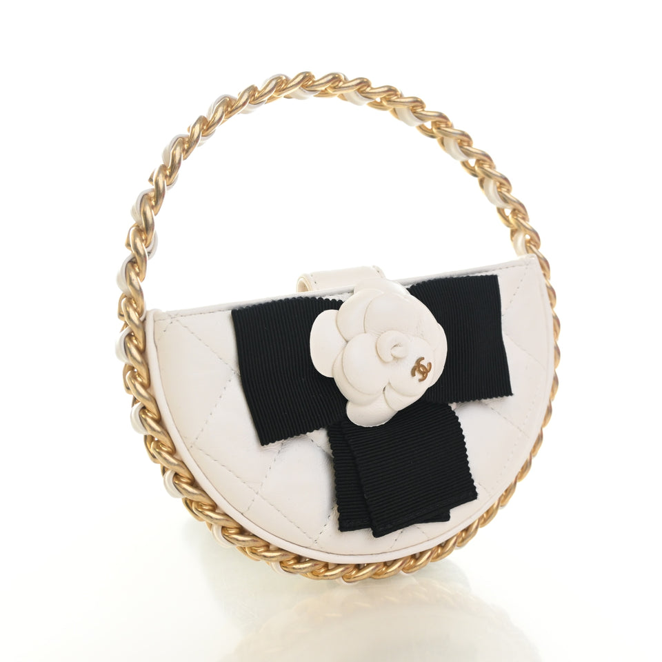 Chanel Mini Lambskin Round Camellia Clutch