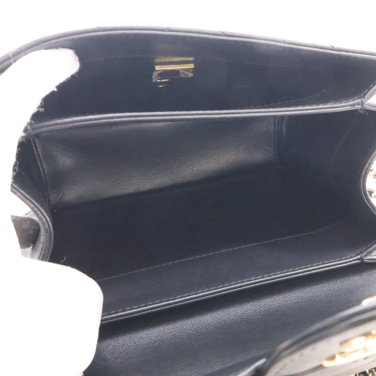 Pre-Owned Chanel Top Handle Mini Lambskin Flap Bag, open interior with lining, photo 15 of 17