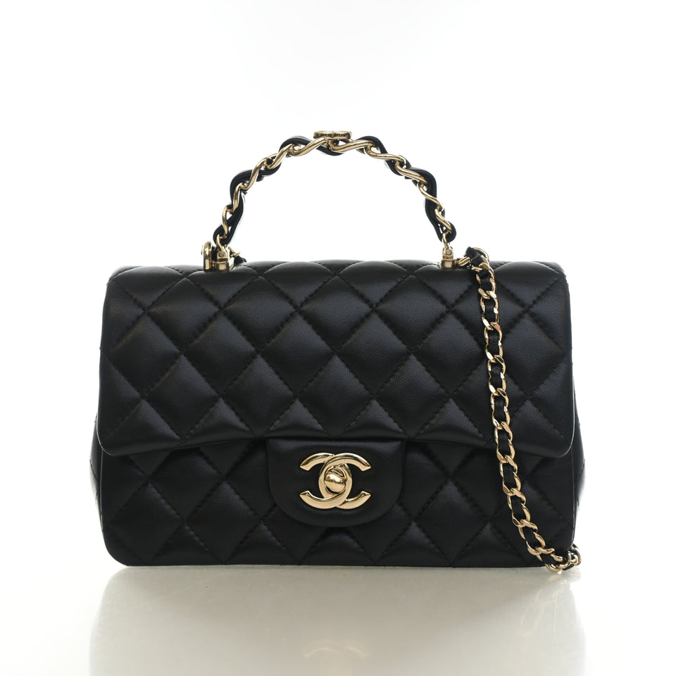 Chanel Mini Lambskin Metal Chain Top Handle Flap Bag