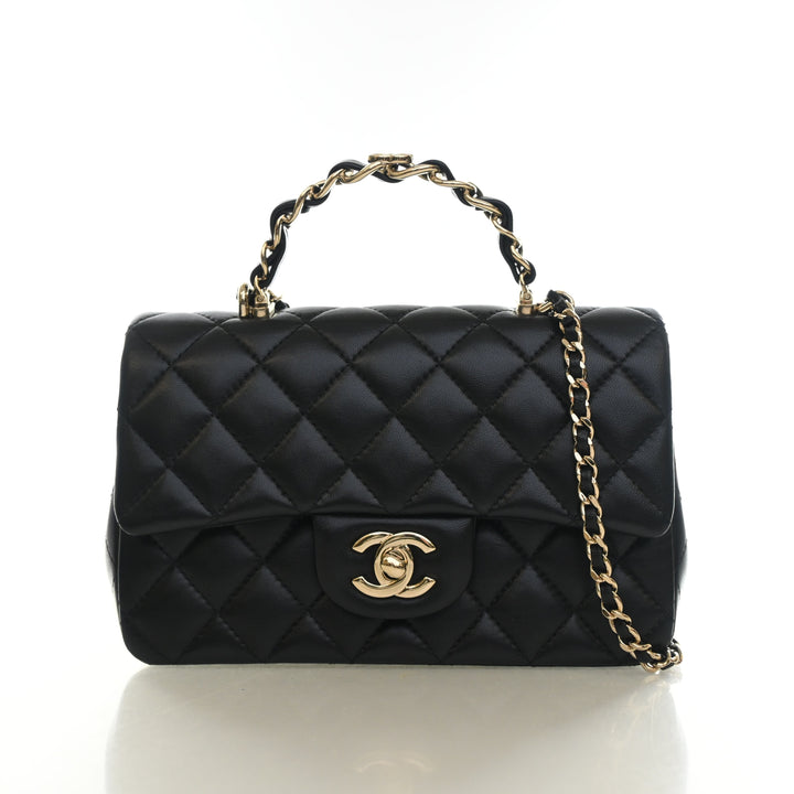 Chanel Mini Lambskin Metal Chain Top Handle Flap Bag