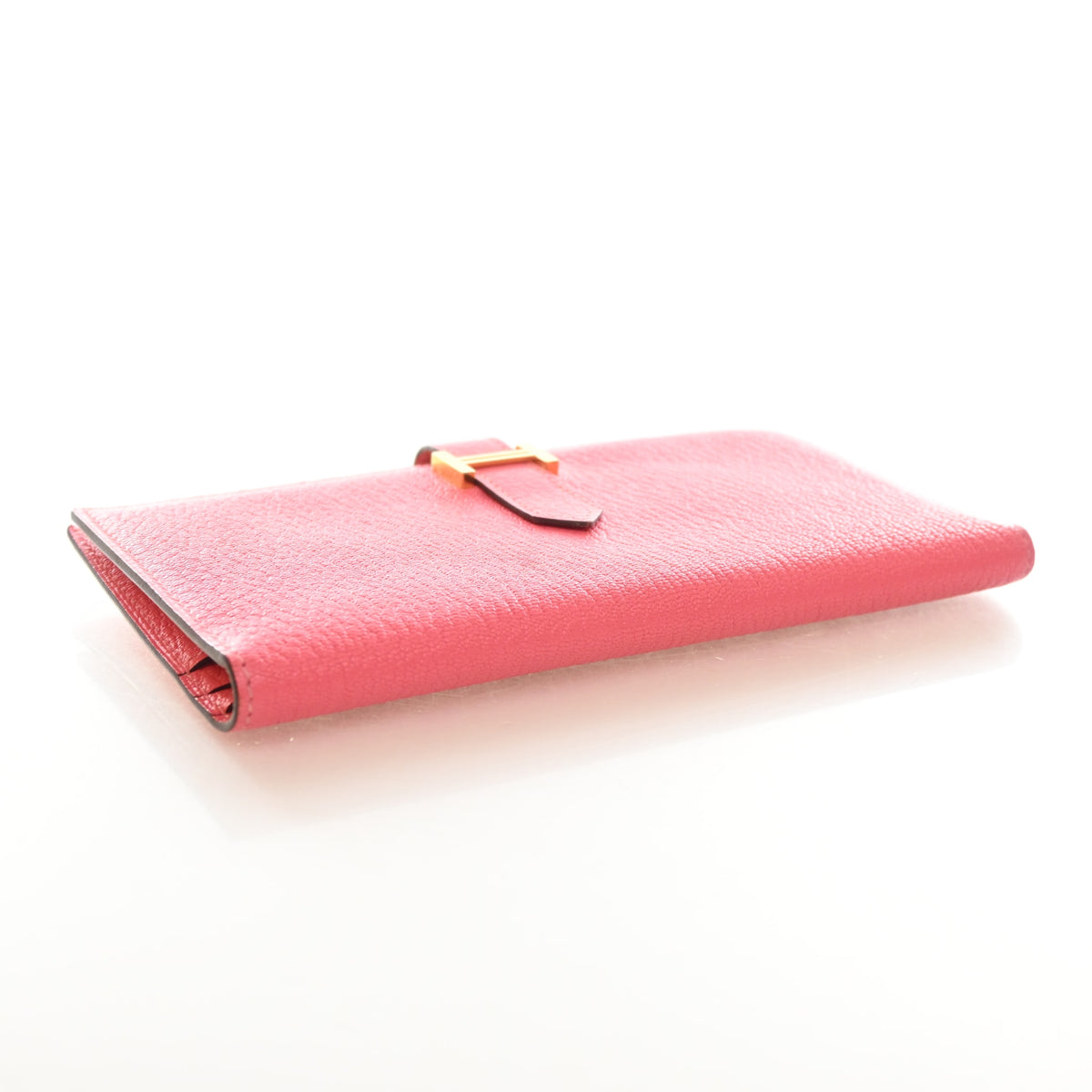 Pre-Owned Hermès Wallet Rose Lipstick Chevre Mysore Leather Bearn, side profile