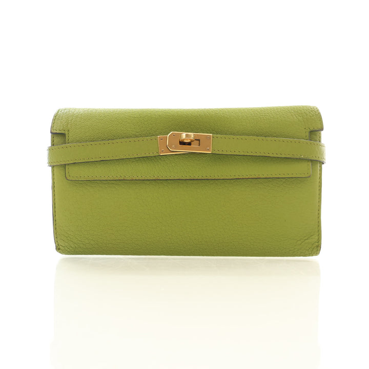 Hermes Vintage Vert Anis Chevre Mysore Kelly Long Wallet