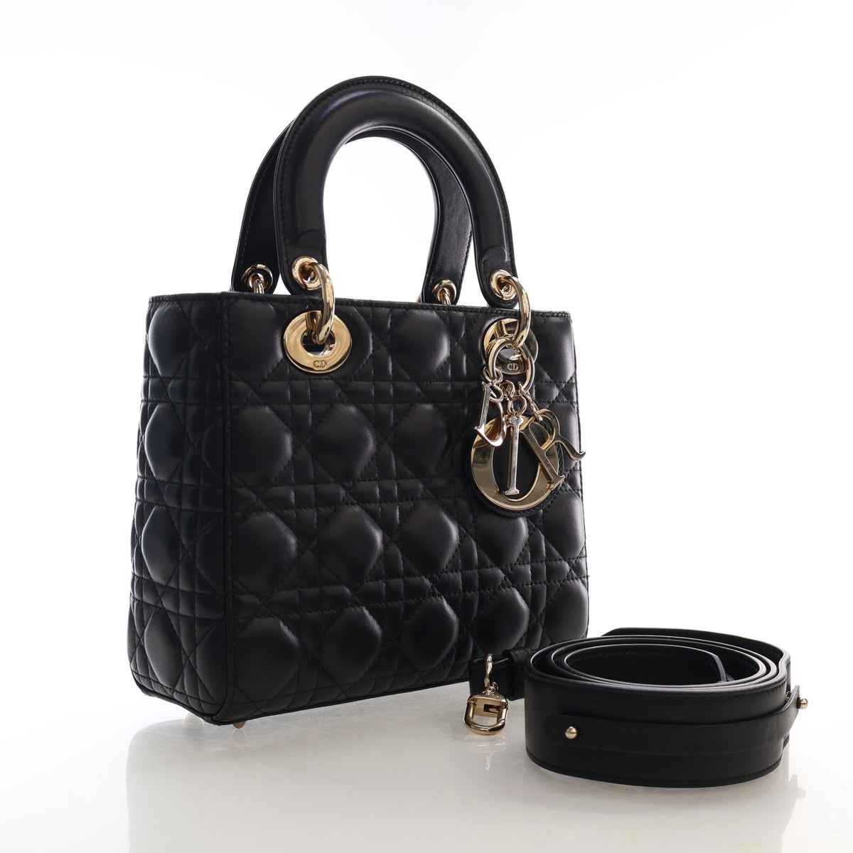Pre-Owned Christian Dior Lady Dior Small Lambskin My Abcdior, three-quarter view, authenticated at Luxe Du Jour